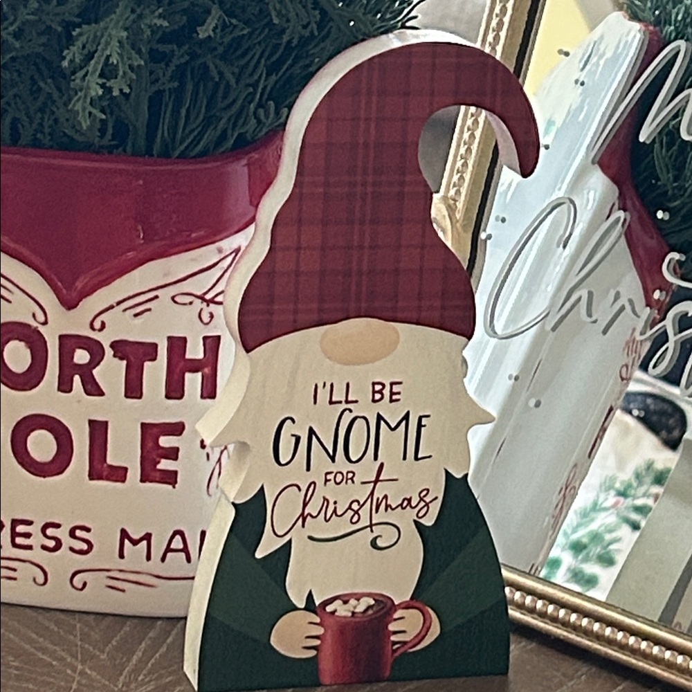 NEW! Cottage Iโll Be Gnome for Christmas Winter Holiday Latte Wood Sign